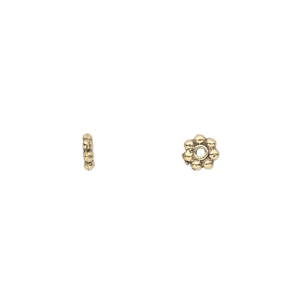 Bead, antique gold-plated pewter (tin-based alloy), 5x1.5mm flat beaded rondelle. Sold per pkg of 30. image number 0