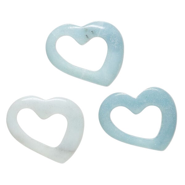Amazonite 1pkg3, open floating heart component natural, 27x22mm-28x24mm image number 0