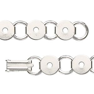 Bracelet component, silver-plated steel, (12) 9.5mm round link settings, 7 inches with fold-over clasp. Sold per pkg of 2.