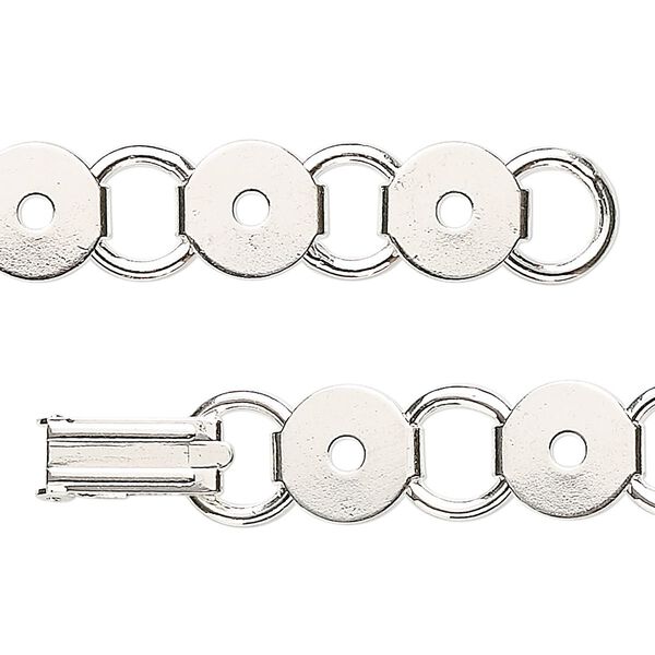 Bracelet component, silver-plated steel, (12) 9.5mm round link settings, 7 inches with fold-over clasp. Sold per pkg of 2. image number 0