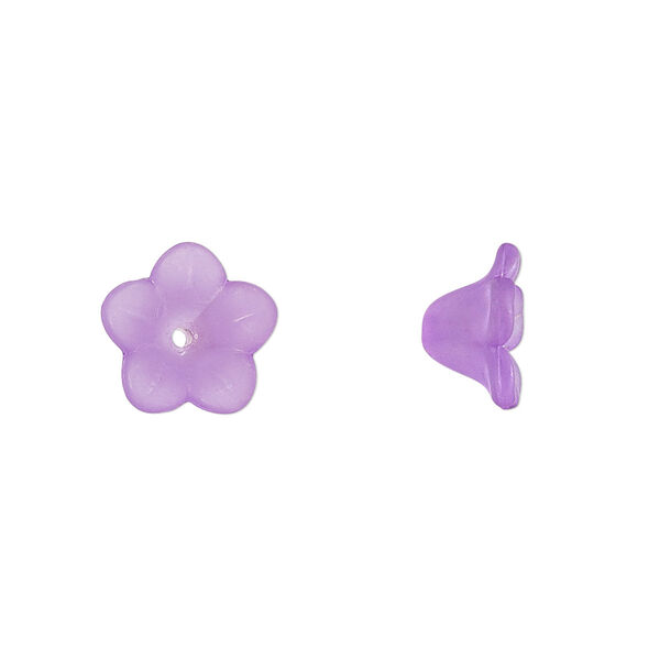 Component, acrylic, translucent frosted violet, 11x7mm flower. Sold per pkg of 100. image number 0