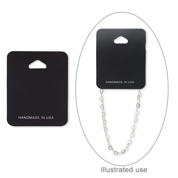 Necklace / bracelet card, plastic, black, 2-1/2 x 2 inches assembled with "HANDMADE IN USA." Sold per pkg of 100. image number 0