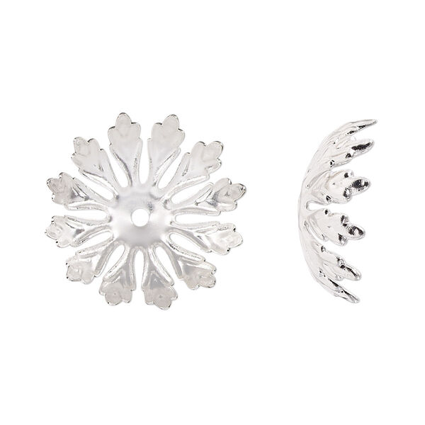 Bead cap, silver-finished copper, 20x6mm leaves, fits 16-18mm round bead. Sold per pkg of 10. image number 0