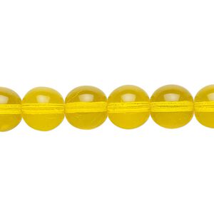 Bead, Czech glass druk, transparent yellow, 10mm round. Sold per 15-1/2" to 16" strand.