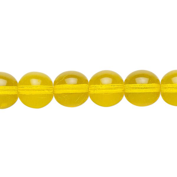Bead, Czech glass druk, transparent yellow, 10mm round. Sold per 15-1/2" to 16" strand. image number 0