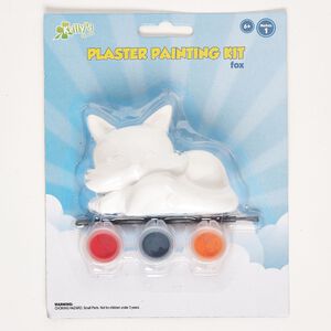 Plaster 1pkg3, fox statue / paint assortment white / mixed colors 3.25x2 inch