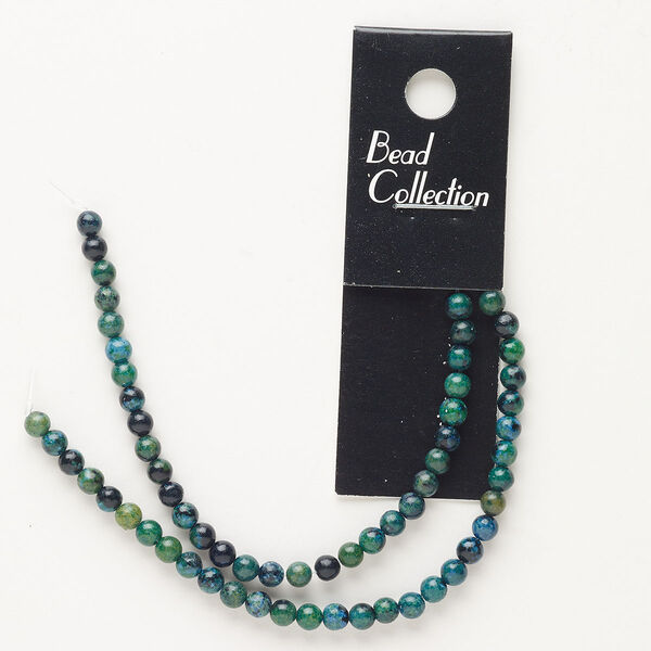 Bead, chrysocolla (dyed/stabilized), pkg/10 inches, 4mm machine-cut round, C+ grade. image number 0