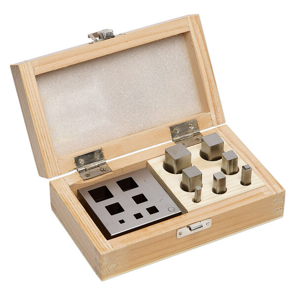 Disc cutter, steel and wood, 2-1/2 x 2-1/2 x 3/4 inch base for cutting 4mm-16mm squares. Sold per 8-piece set. image number 0