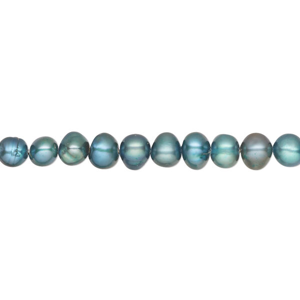 Pearl, cultured freshwater (dyed), teal, 4-5mm semi-round with 0.4-0.6mm hole, C grade, Mohs hardness 2-1/2 to 4. Sold per 15-inch strand. image number 0