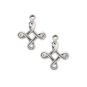 Drop, antiqued sterling silver, 14x14mm Celtic knot. Sold per pkg of 2.