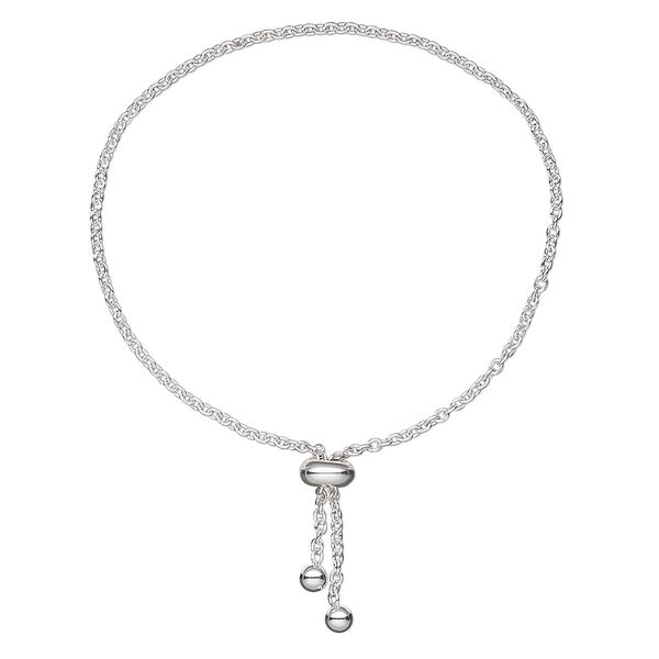 Chain, sterling silver and silicone, 1.9mm cable, adjustable from 6 to 8-1/2 inches with 8x4mm slider rondelle. Sold individually. image number 0