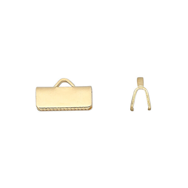 Ribbon crimp end, gold-plated brass, 13x5mm rectangle. Sold per pkg of 100. image number 0