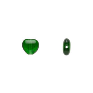 Bead, Czech pressed glass, emerald green, 8x7.5mm heart. Sold per 15-1/2" to 16" strand, approximately 50 beads.
