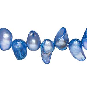 Pearl, cultured freshwater (dyed), light blue-violet, 9x6mm-18x8mm baroque with 0.4mm hole, D grade, Mohs hardness 2-1/2 to 4. Sold per 15-inch strand.