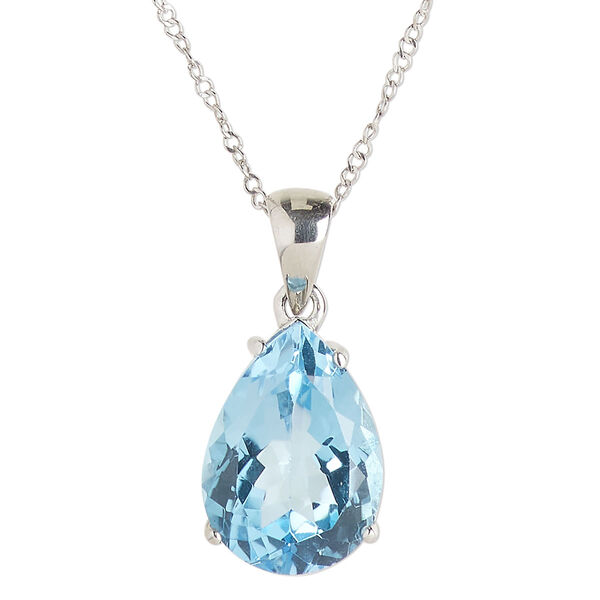 Necklace, Create Compliments®, blue topaz (irradiated) and sterling silver, 18x12.5mm teardrop, 18 inches with 2-inch extender chain and lobster claw clasp. Sold individually. image number 0