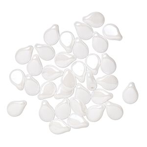 Bead, Preciosa Pip™, Czech pressed glass, opaque alabaster snow white luster, 7x5mm top-drilled pip, with 0.7-0.9mm hole. Sold per pkg of 30.