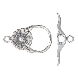 Clasp toggle 1pkg1 sterling silver, 23x16mm flower, antiqued 1-strand