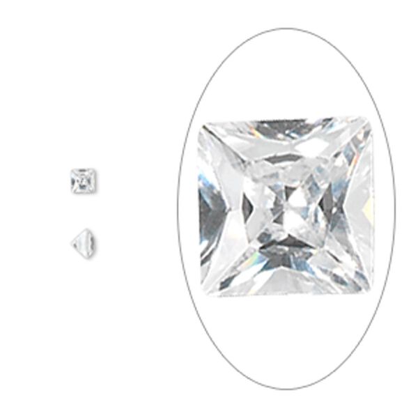 Gem, cubic zirconia, spinel white, 3mm faceted square, Mohs hardness 8-1/2. Sold per pkg of 5. image number 0