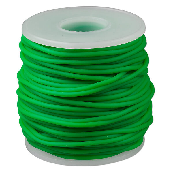 Cord, synthetic rubber, green, 2mm round. Sold per pkg of 25 meters (82 feet). image number 0