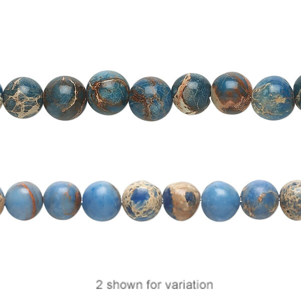 Bead, magnesite (dyed / stabilized), light blue, 6mm round, B grade, Mohs hardness 3-1/2 to 4. Sold per 15-1/2" to 16" strand. image number 0