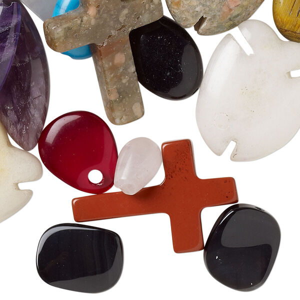Focal and drop mix, multi-gemstone (natural / dyed / imitation) and glass, multicolored, 10x6mm-34x20mm multi-shape, Mohs hardness 3 to 7. Sold per pkg of 50. image number 0
