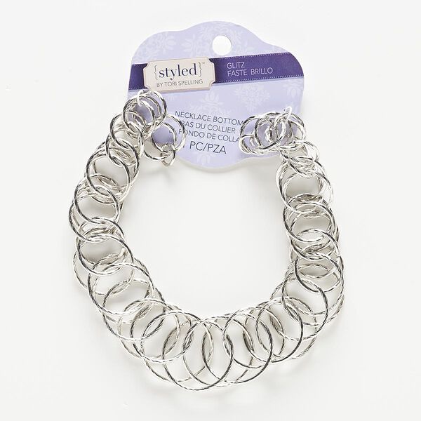 Necklace component, silver-finished steel, 17-30mm graduated textured open round, 11-1/2 inches. Sold individually. image number 0