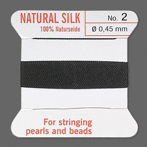 Thread, Griffin, silk, black, size #2. Sold per 2-meter card (approximately 78 inches). image number 0