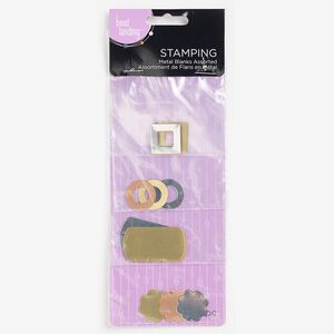 Component / focal / charm, copper- / brass- / silver-finished "pewter" (zinc-based alloy), assorted shape blank, 24 gauge. Sold per pkg of 12.