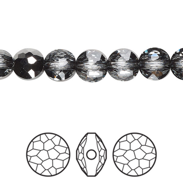 Bead 144pk crystal silver night, Swarovski® 8mm puffed round 5034 image number 0