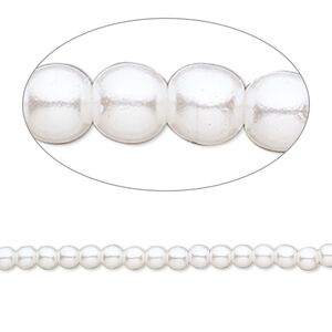 Bead, vintage Japanese acrylic pearl, white, 3mm round. Sold per 58-inch strand.