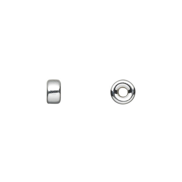 Bead, sterling silver, 6x3mm smooth flat rondelle. Sold per pkg of 20. image number 0