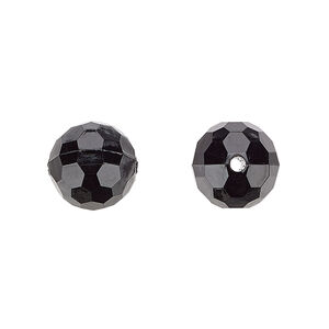 Bead, acrylic, opaque black, 12mm faceted round. Sold per 100-gram pkg, approximately 100 beads.