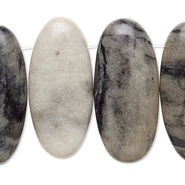 Focal, Picasso marble (natural), light to dark, 33x15mm-35x16mm flat oval with flat back, B- grade, Mohs hardness 3. Sold per pkg of 4. image number 0