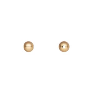 Bead, gold-plated brass with satin finish, 5mm round. Sold per pkg of 10.