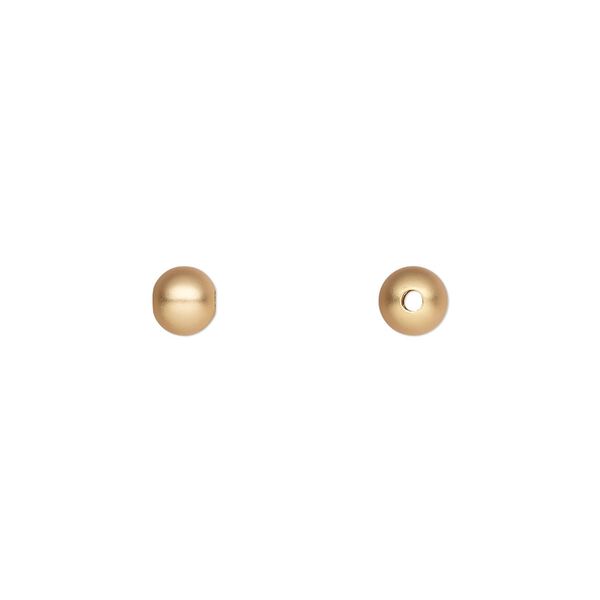 Bead, gold-plated brass with satin finish, 5mm round. Sold per pkg of 10. image number 0