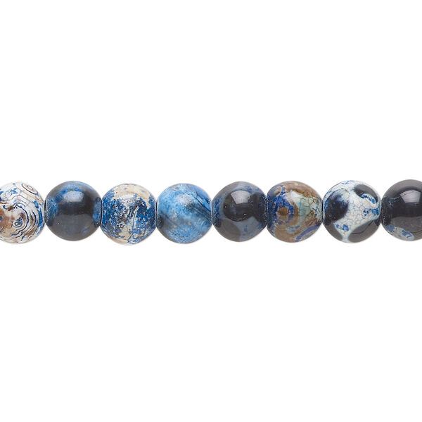Bead, fire crackle agate (dyed / heated), blue, 5.5-6mm round, B grade, Mohs hardness 6-1/2 to 7. Sold per 15-1/2 to 16-inch strand. image number 0