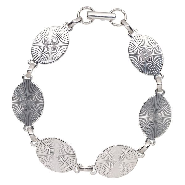 Bracelet, antique silver-finished steel, 20x15mm oval sunburst, 8 inches with fold-over clasp. Sold individually. image number 0