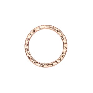Component, copper-plated steel, 20mm double-sided hammered open round. Sold per pkg of 10.