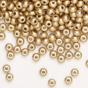 Seed bead, Preciosa Ornela, glass, opaque metallic soft gold, #6 rocaille. Sold per 500-gram pkg.