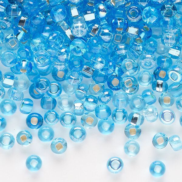 Seed bead mix, glass, pkg/100g, #6 rocaille, translucent multi-aqua. image number 0