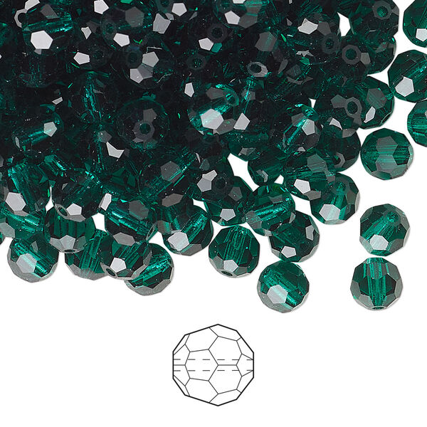 Bead 144pk emerald, Preciosa Czech crystal 5mm round image number 0