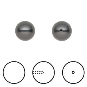 Pearl 1pkg4 black, Crystal Passions® 10mm half-drilled round 5818