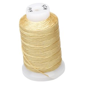 Thread, Purely Silk™, gold, size FFF. Sold per 92-yard spool.
