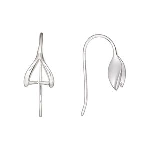 Ear wire 1pkg2 sterling silver, 18mm / perpendicular ice-pick bail / 4mm grip length, 19 gauge 1 pair