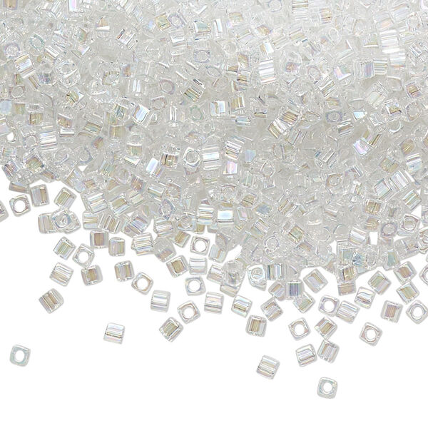 Seed bead, Miyuki, glass, pkg/250g, 1.8mm square, translucent rainbow crystal clear, (SB-250). image number 0