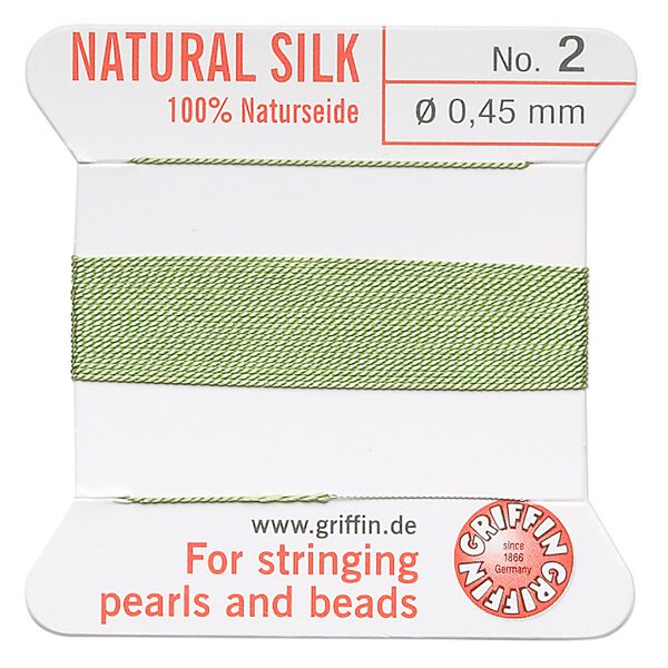 Thread, Griffin, silk, jade green, size #2. Sold per 2-meter card (approximately 78 inches). image number 0