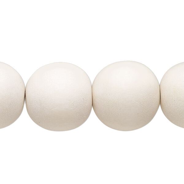 Bead, Taiwanese cheesewood (dyed / waxed), white, 15-16mm round. Sold per 15-1/2" to 16" strand. image number 0