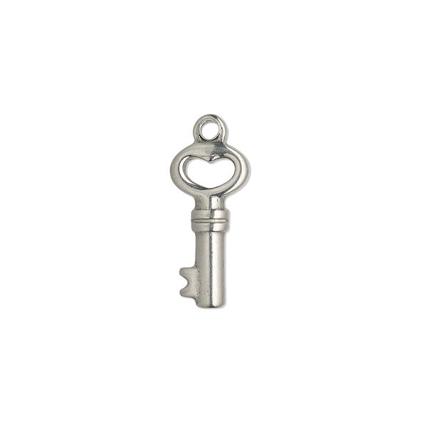 Charm, stainless steel, 17x8mm 3D key. Sold per pkg of 2. image number 0