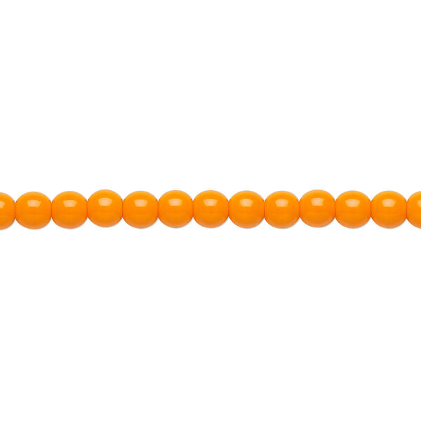 Bead, Preciosa, Czech glass druk, opaque bright orange, 4mm round. Sold per 15-1/2" to 16" strand. image number 0