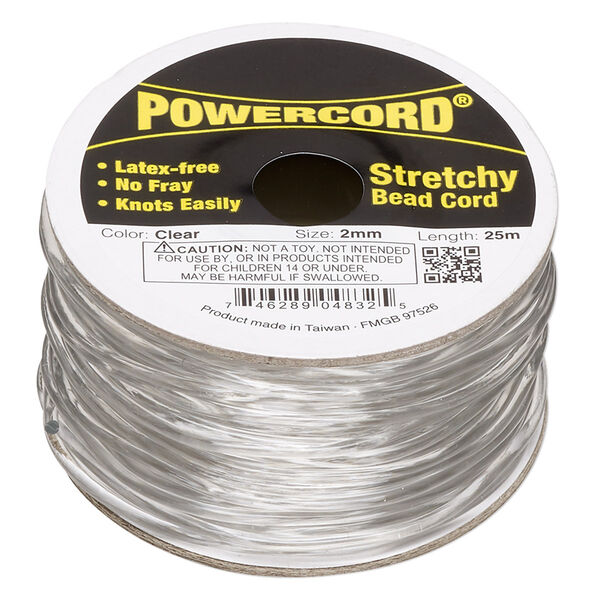 Cord, Powercord®, elastic, clear, 2mm, 21.5 pound test. Sold per 25-meter spool. image number 0